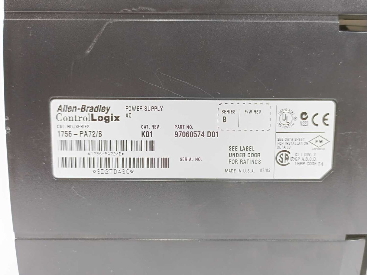 AB 1756-PA72 Ser. B ControlLogix Power Supply 75W Max