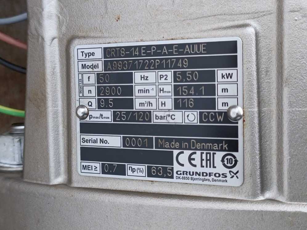 GRUNDFOS CRT8-14E-P-A-E-AUUE A-99371722P11749 Multistage Centrifugal Pump
