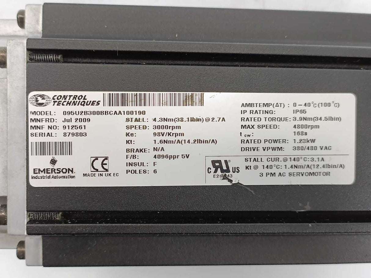 Control Techniques 095U2B300BBCAA100190 AC Servomotor Unimotor FM