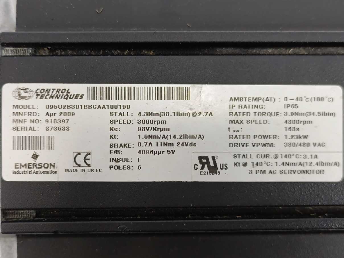 Control Techniques 095U2B301BBCAA100190 AC Servomotor Unimotor FM