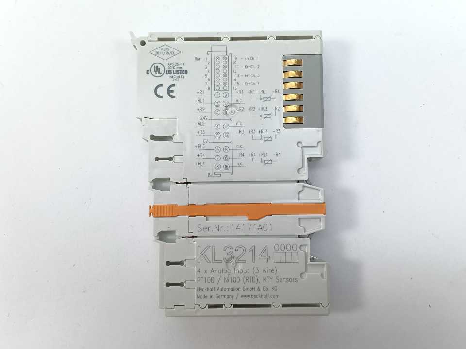 Beckhoff KL3214 4-Channel Analog Input Terminal PT100/Ni100 (RTD), KTY Sensors