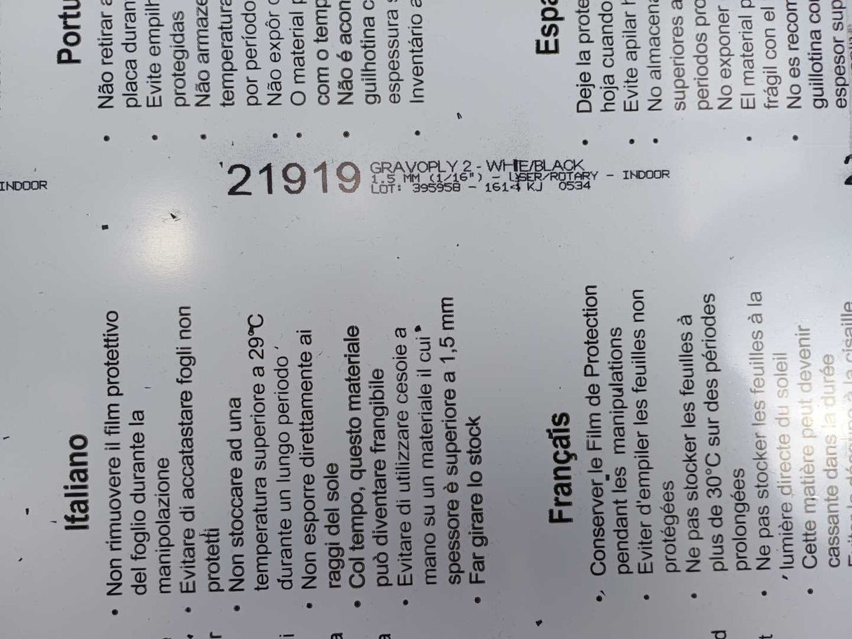 Gravograph 21919 Gravoply 2 15mm WHITE/BLACK 305x230mm