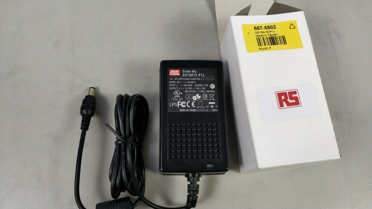 Mean Well GS18A15-P1J 15V 1.20A 18W, RS number 667-5502