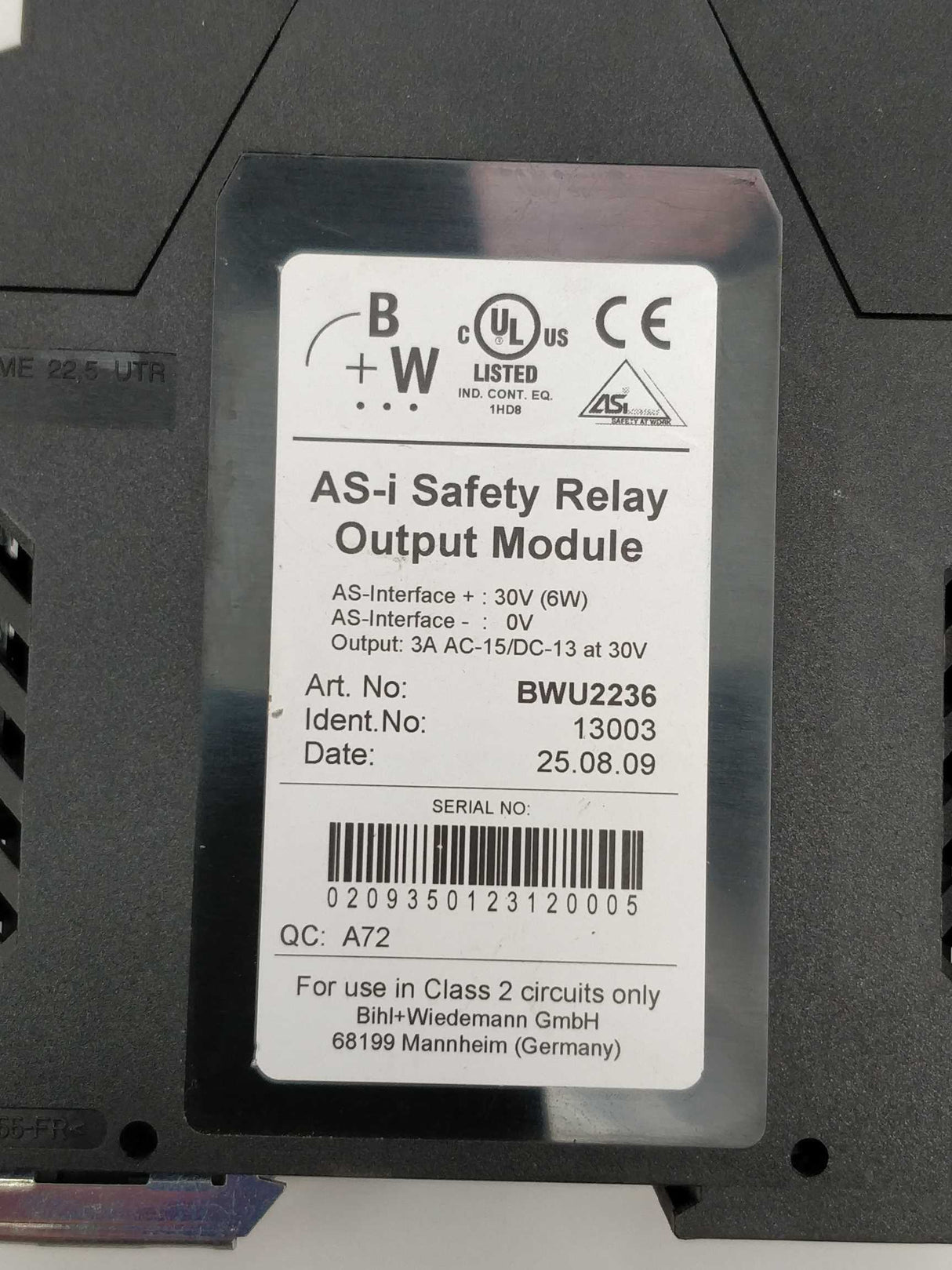 Bihl+Wiedemann BWU2236 AS-i Safety Relay Output Module