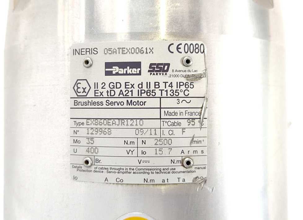 Parker EX860EAJR1210 EX Proof Brushless Servo Motor
