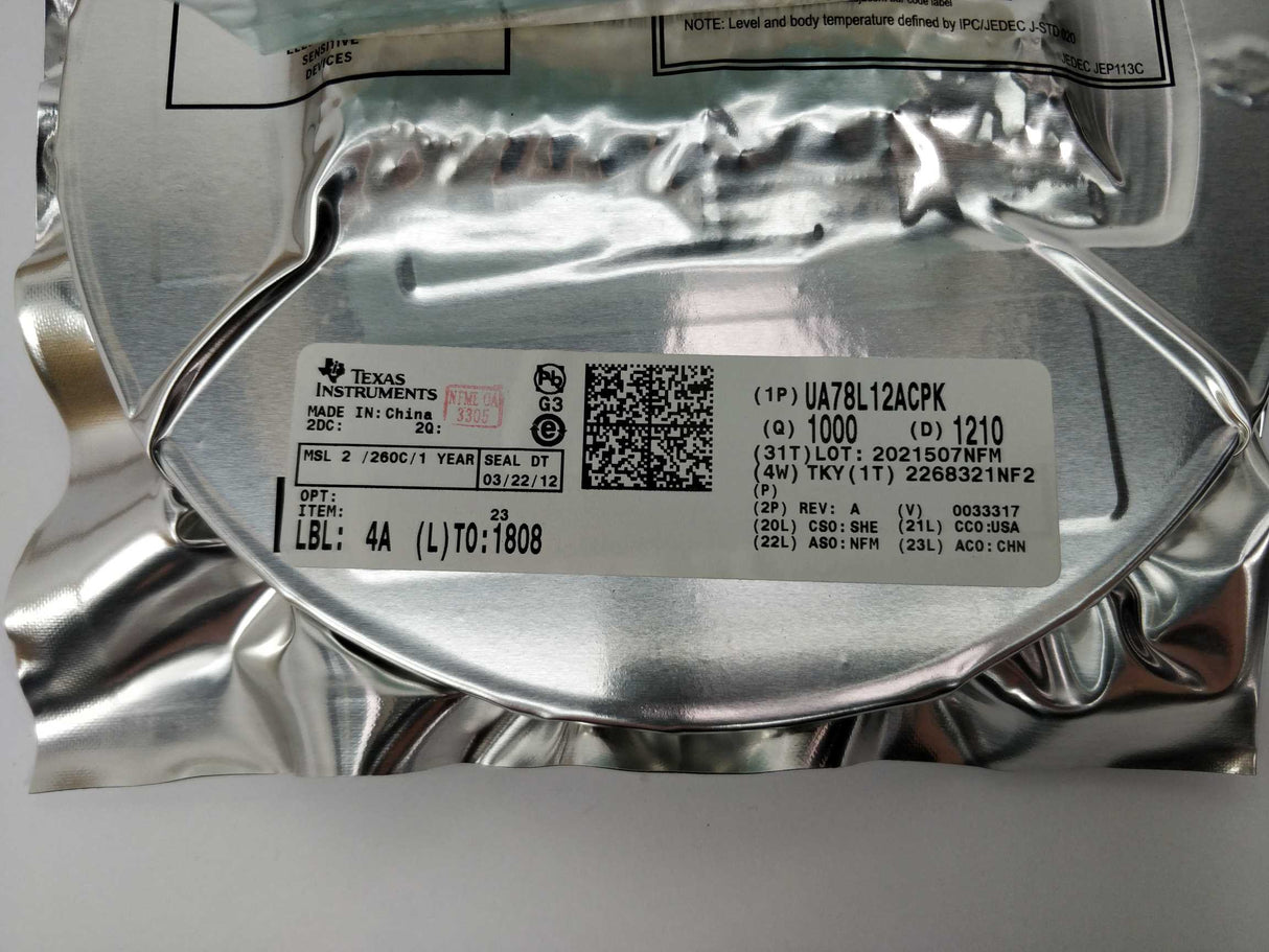 Texas Instruments UA78L12ACPKG3 UA78L12ACPKG Linear Voltage Regulators 1000pcs