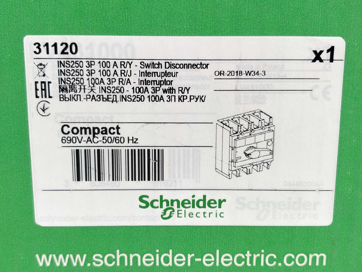 Schneider Electric INS 250-100A. 31120 Switch Disconnector INS 250-100A