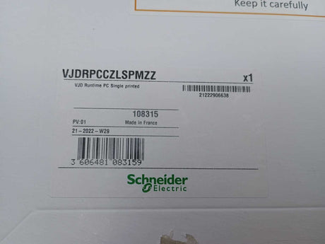 Schneider Electric VJDRPCCZLSPMZZ VJD runtime PC single printed