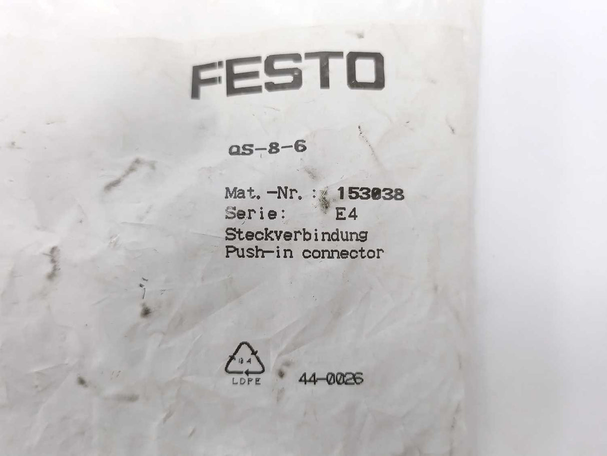Festo 153038 QS-8-6 Push-In Connector 10 Pcs.