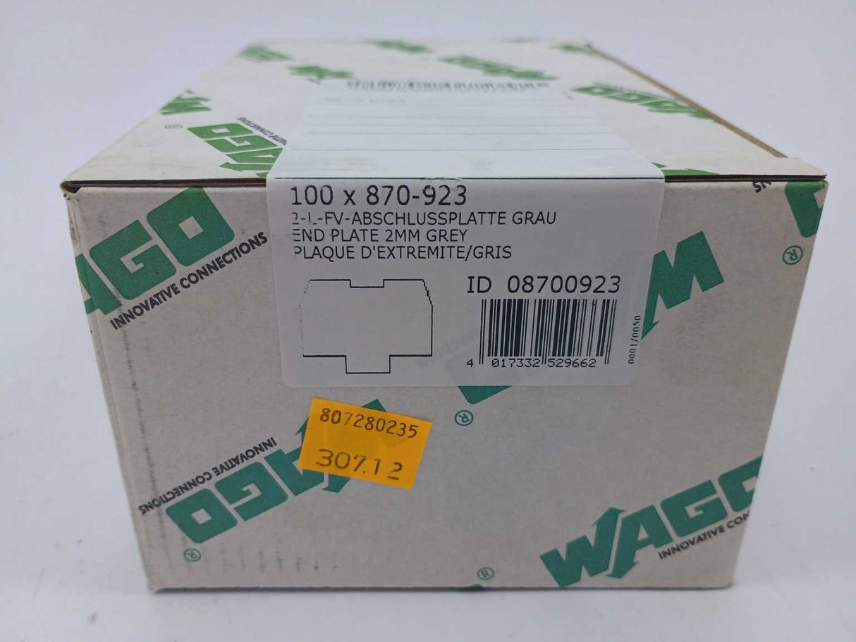 Wago 870-923 END PLATE 2MM GREY 100Pcs.