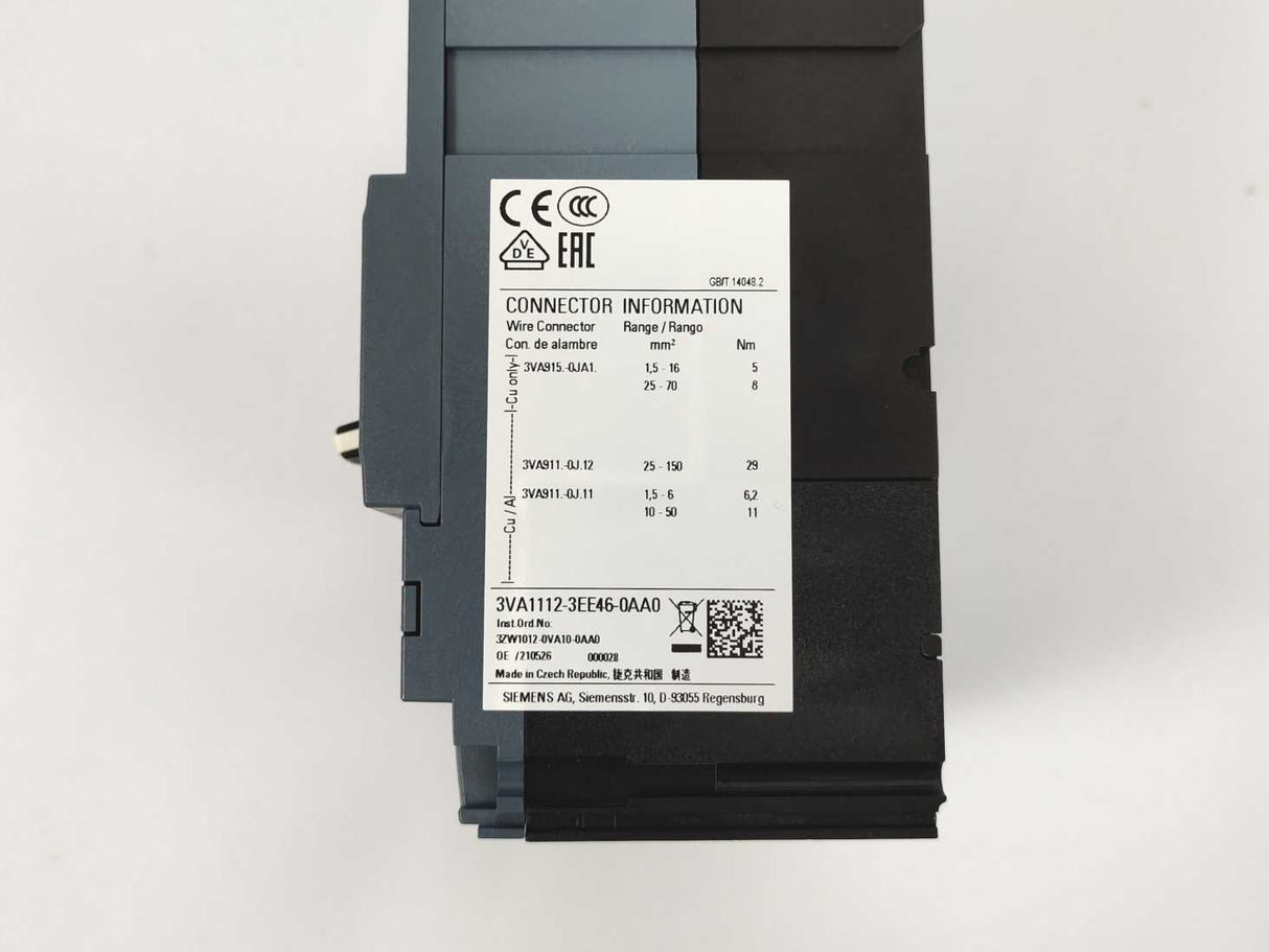 Siemens 3VA1112-3EE46-0AA0 Molded case circuit breaker 3VA1