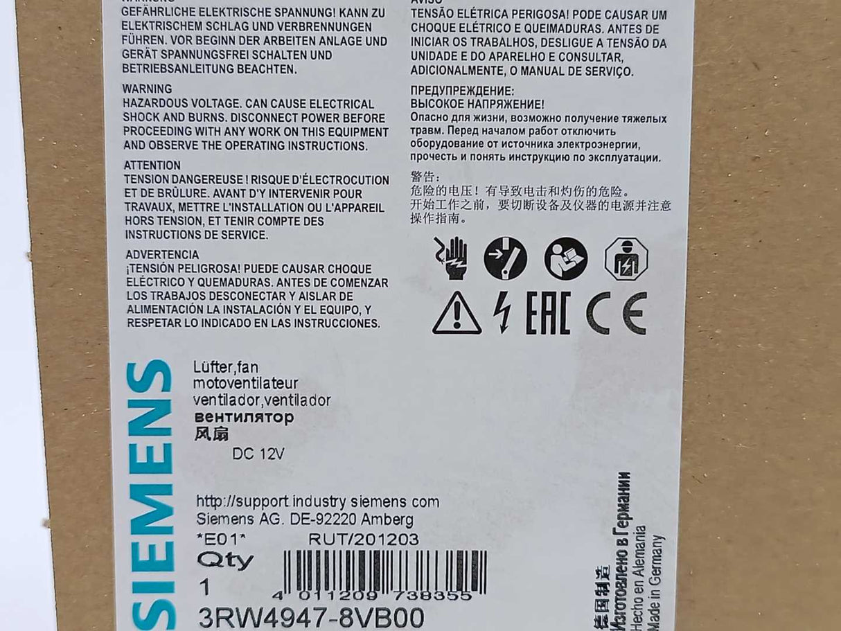 Siemens 3RW4947-8VB00 Fan for SIRIUS soft starter 3RW403 S2, 3RW404 S3