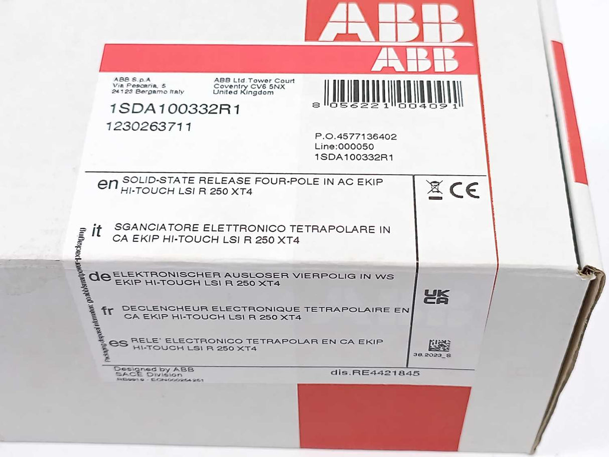 ABB 1SDA100332R1 Ekip Hi-Touch LSI In=250A XT4 4p