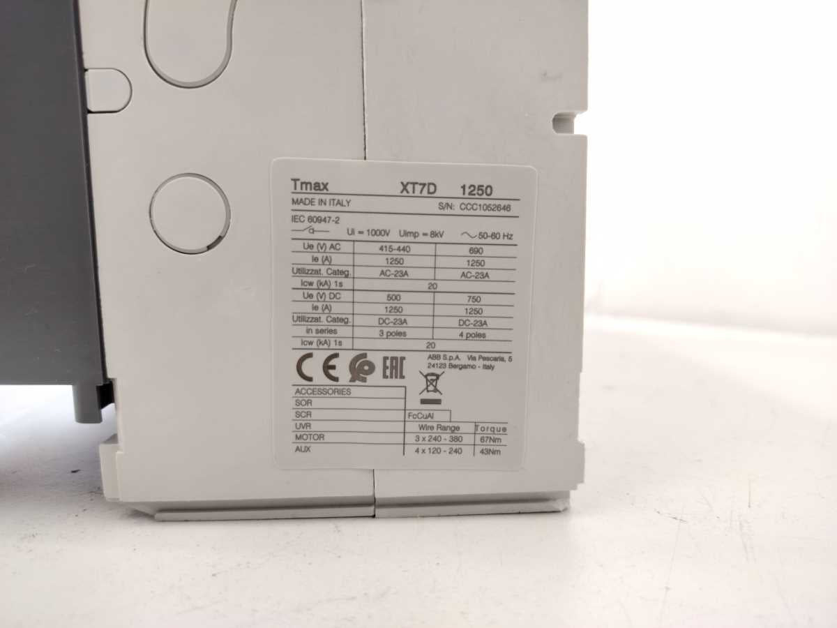 ABB SACE TMAX XT7 D 1250 Circuit Breaker