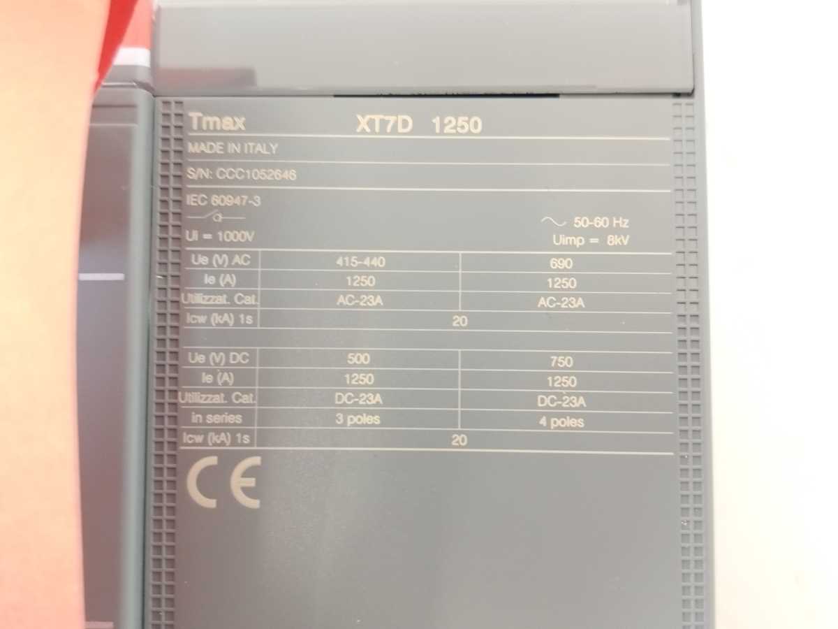 ABB SACE TMAX XT7 D 1250 Circuit Breaker