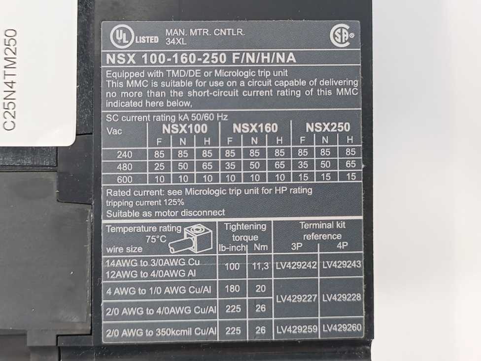 Schneider Electric C25N4TM250 Circuit breaker, ComPacT NSX250N, 50kA/415VAC