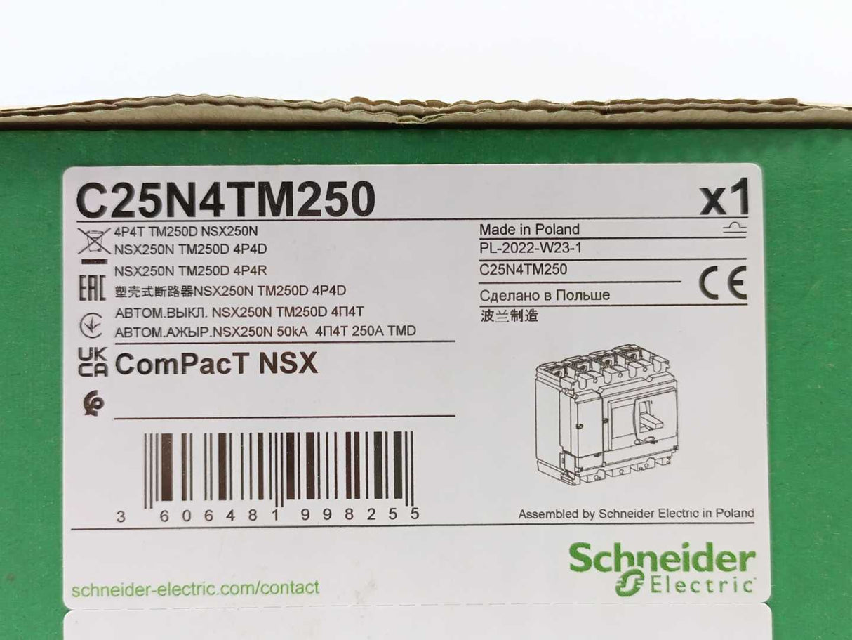 Schneider Electric C25N4TM250 Circuit breaker, ComPacT NSX250N, 50kA/415VAC