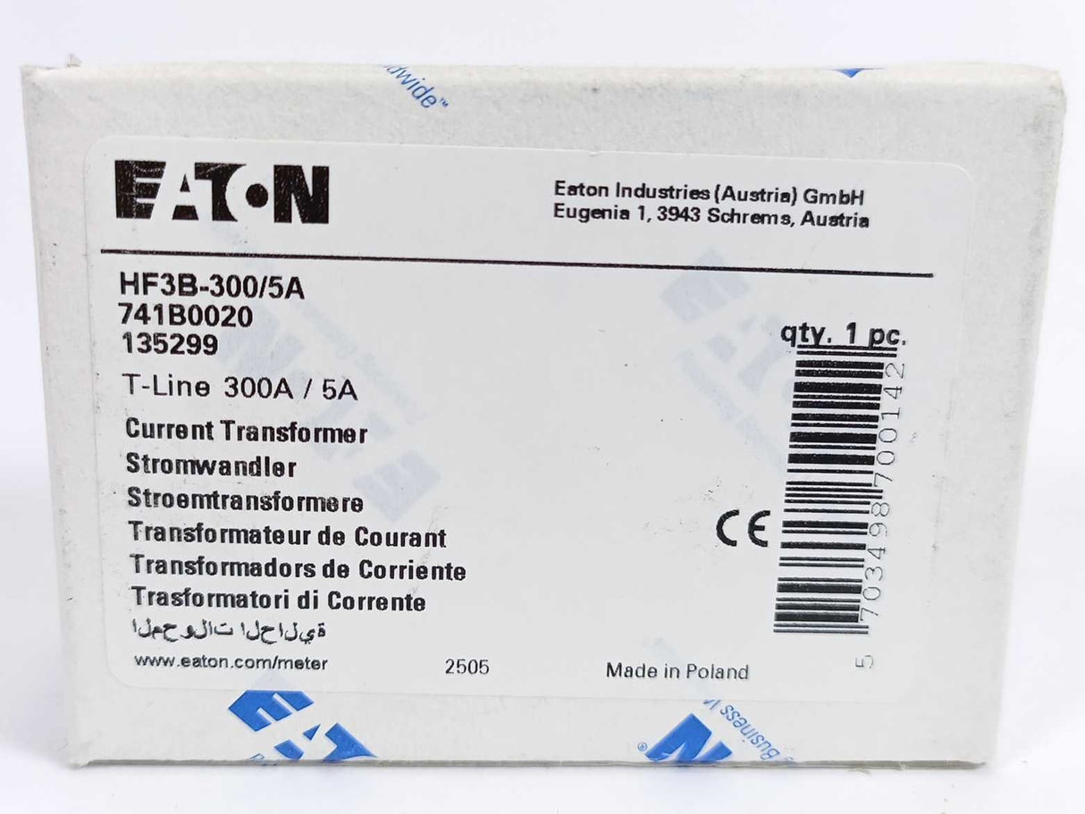 Eaton 741B0020 Through-Feed Current Transformer, 300 A / 5 A