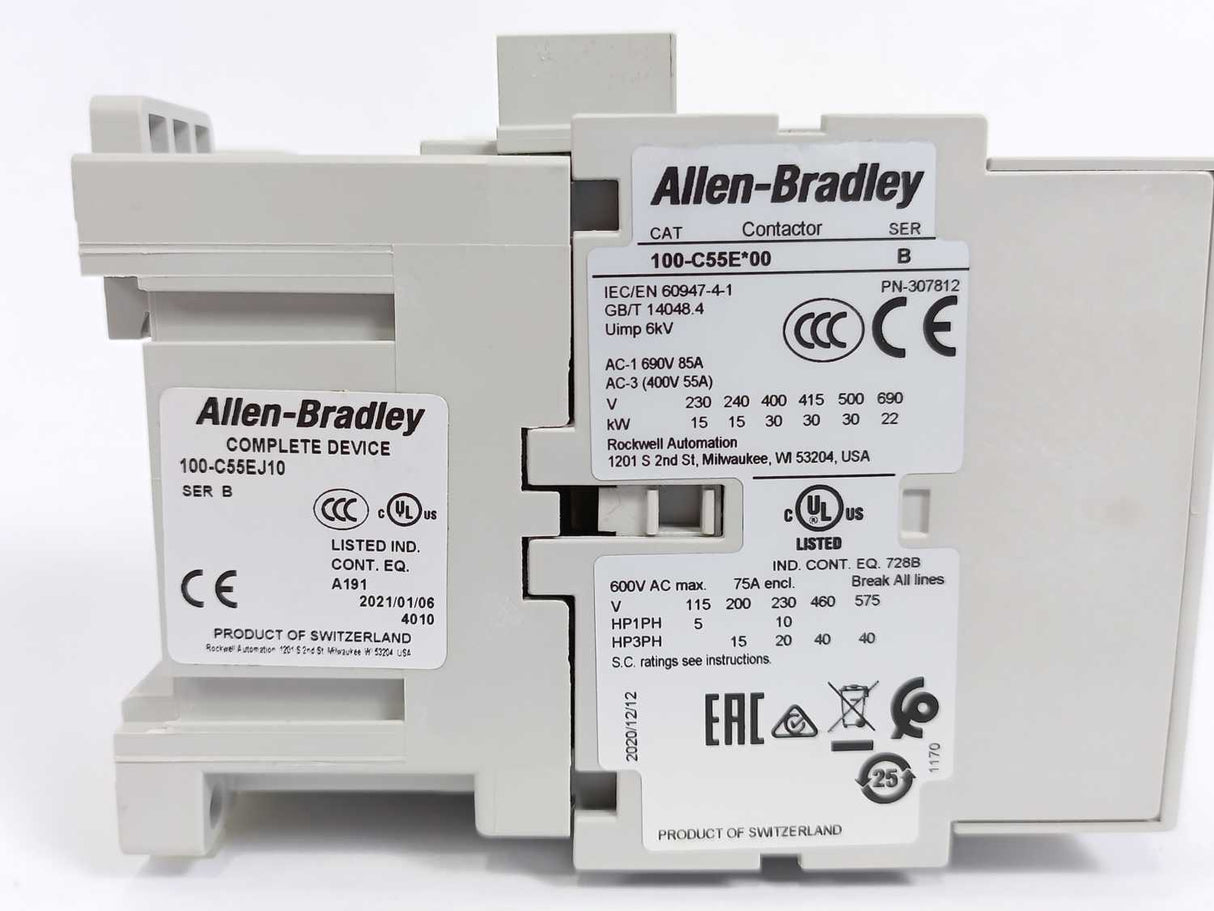 AB Quality 100-C55EJ10 3-Phase IEC Rated Contactor Ser. B
