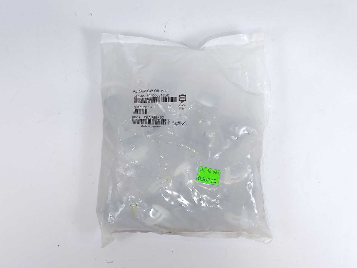 Harting 19200031250 3A-ASGW-QB-M20 Heavy Duty Power Connector Housing 10 Pcs