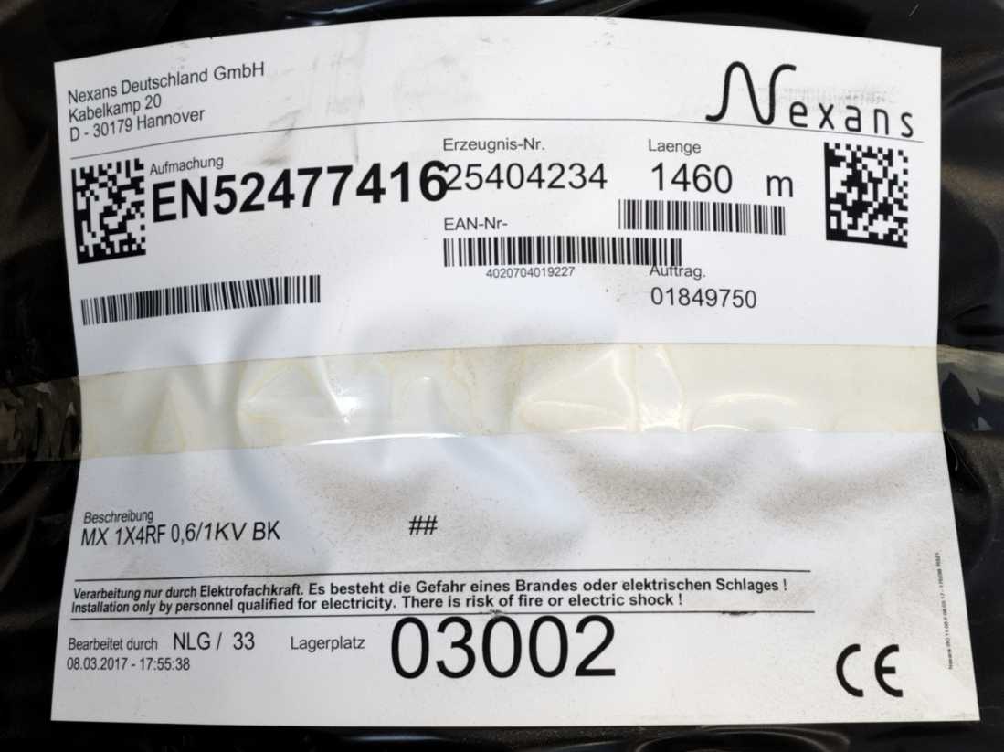 Nexans MX 1x4RF 0,6/1KV BK 1x4mm2 sold on meter.