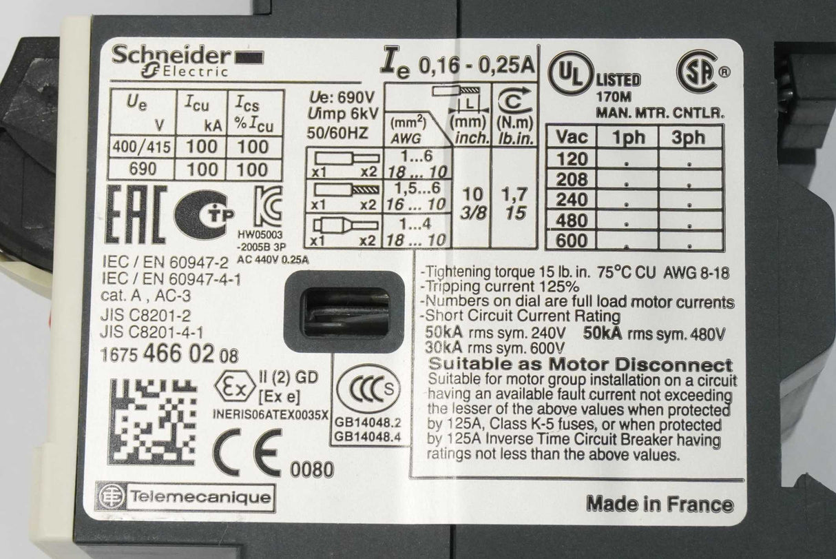Schneider Electric GV2ME02 TeSys Deca Thermal-Magnetic Motor Circuit Breaker