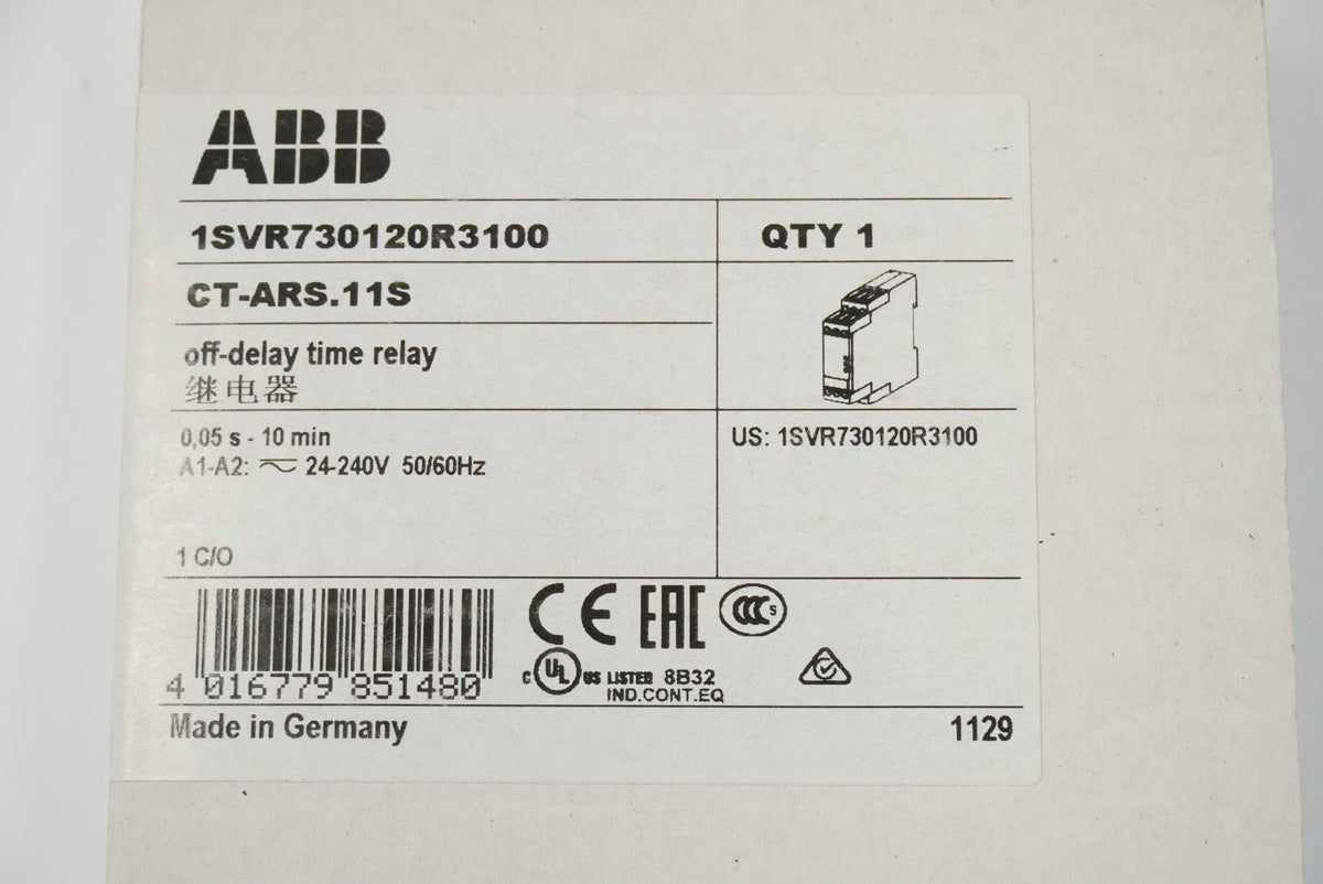ABB 1SVR730120R3100 CT-ARS.11S Off-Delay Time Relay