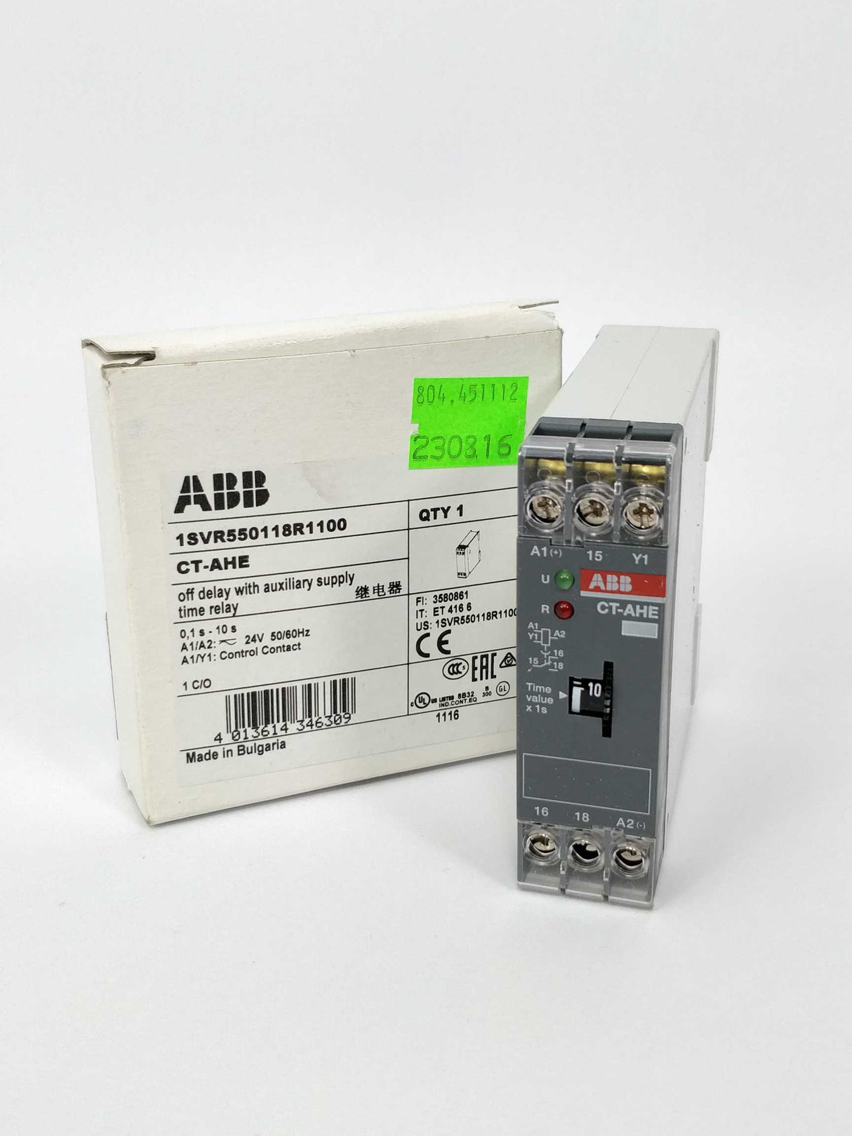 ABB CT-AHE Time relay, OFF-delay 1c/o, 3-300s, 220-240VAC