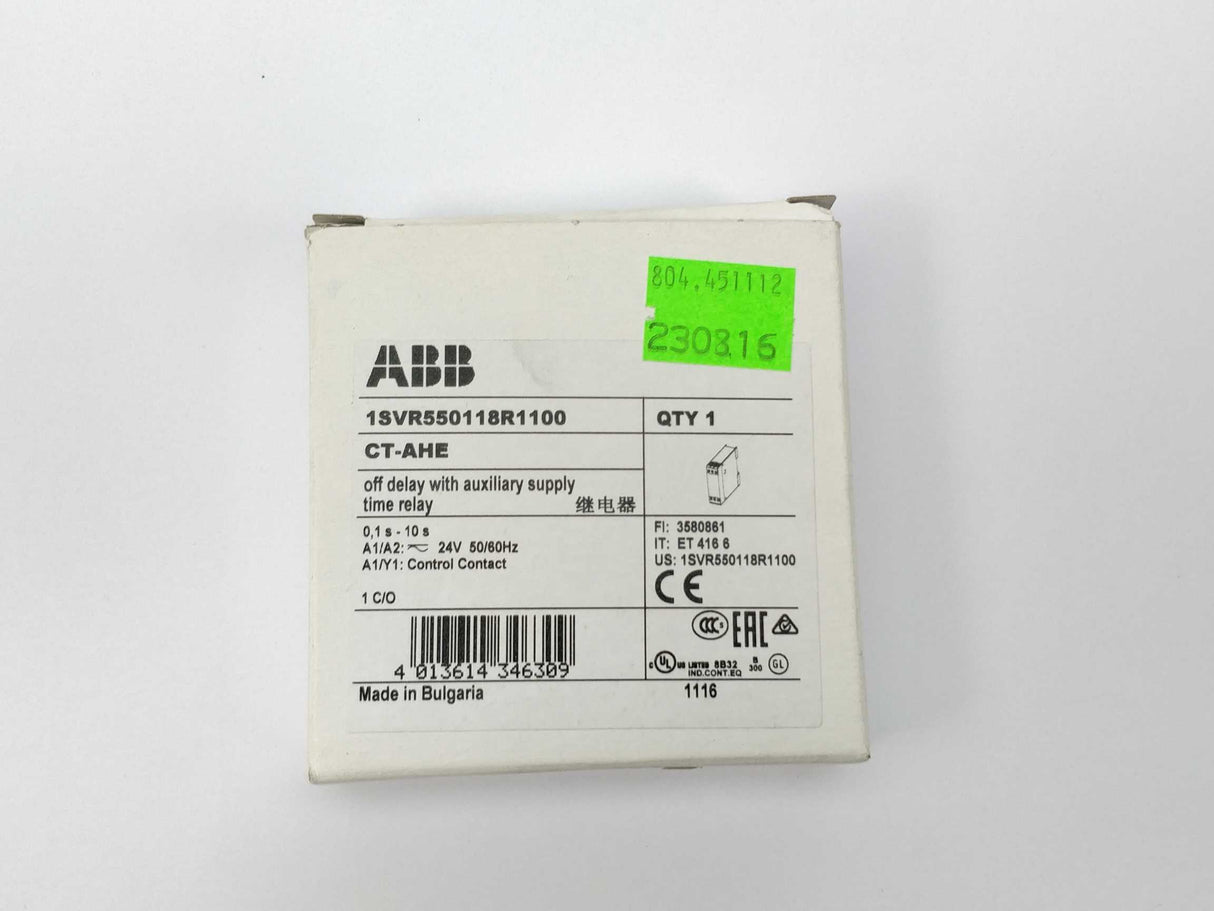 ABB CT-AHE Time relay, OFF-delay 1c/o, 3-300s, 220-240VAC
