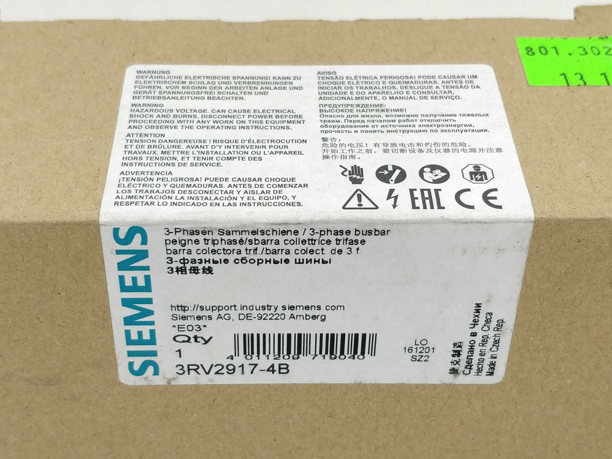 Siemens 3RV2917-4B 3-phase busbar