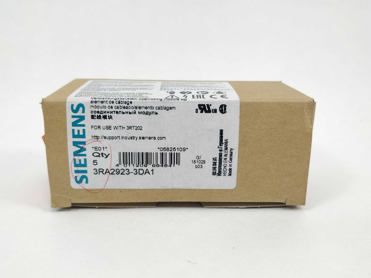 Siemens 3RA2923-3DA1 Wiring module top for contactor 5pcs