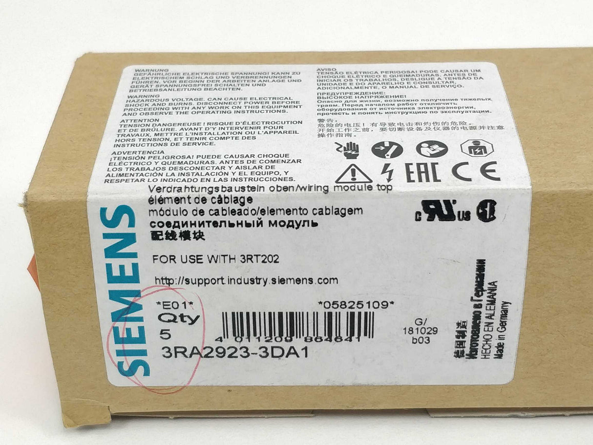 Siemens 3RA2923-3DA1 Wiring module top for contactor 5pcs
