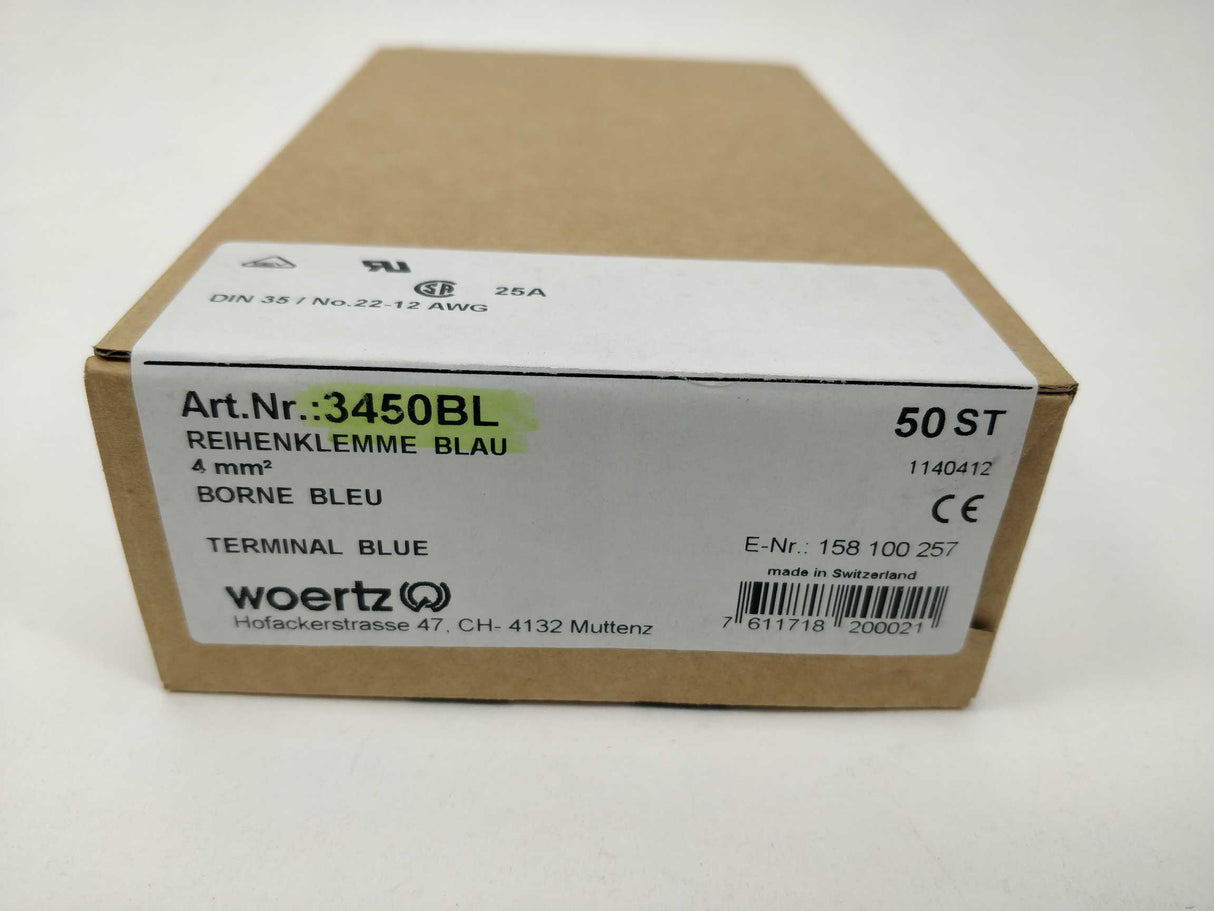 Woertz 3450BL Terminal Block DIN35 50 Pcs