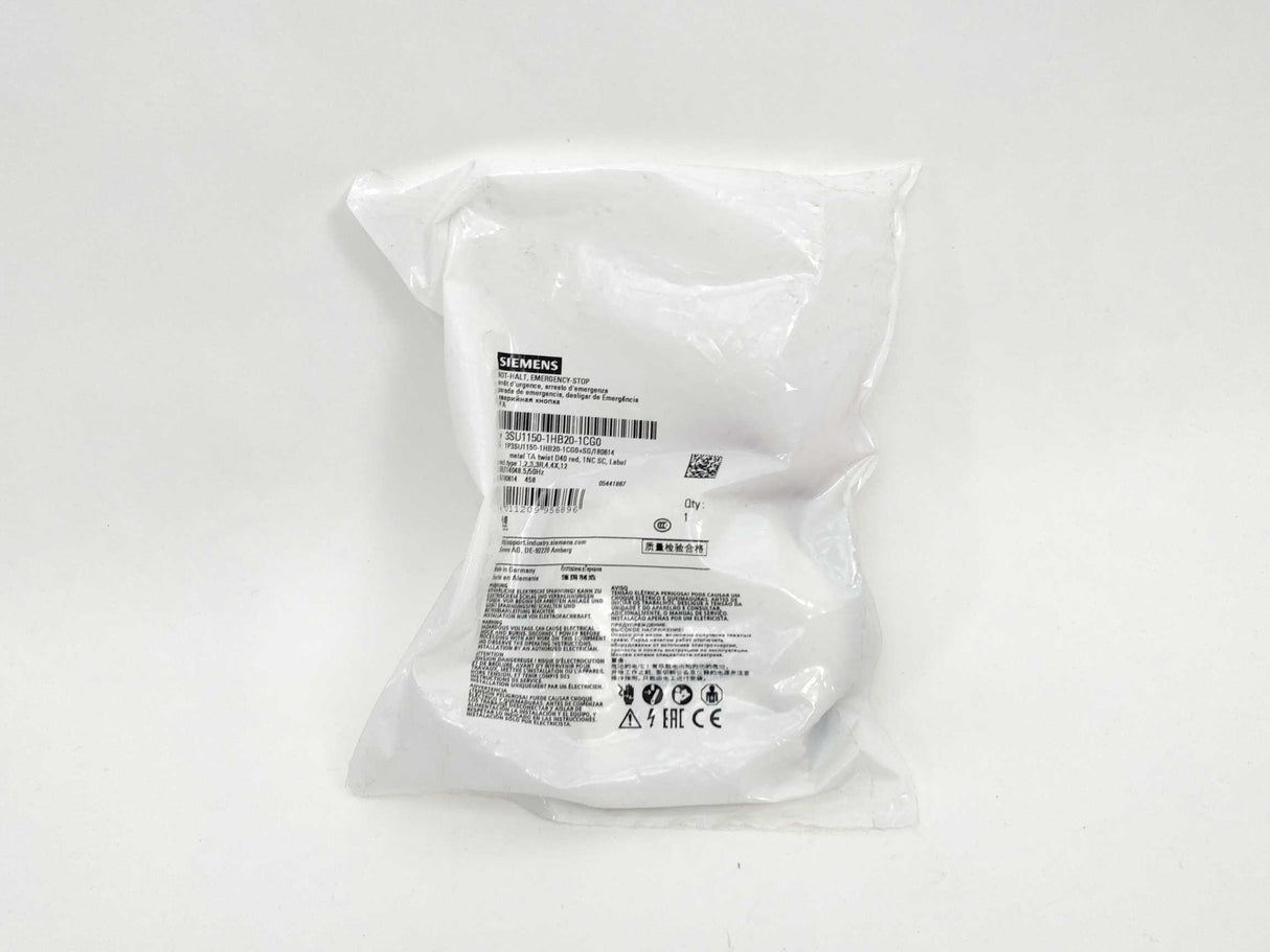 Siemens 3SU1150-1HB20-1CG0 Emergency Stop Pushbutton