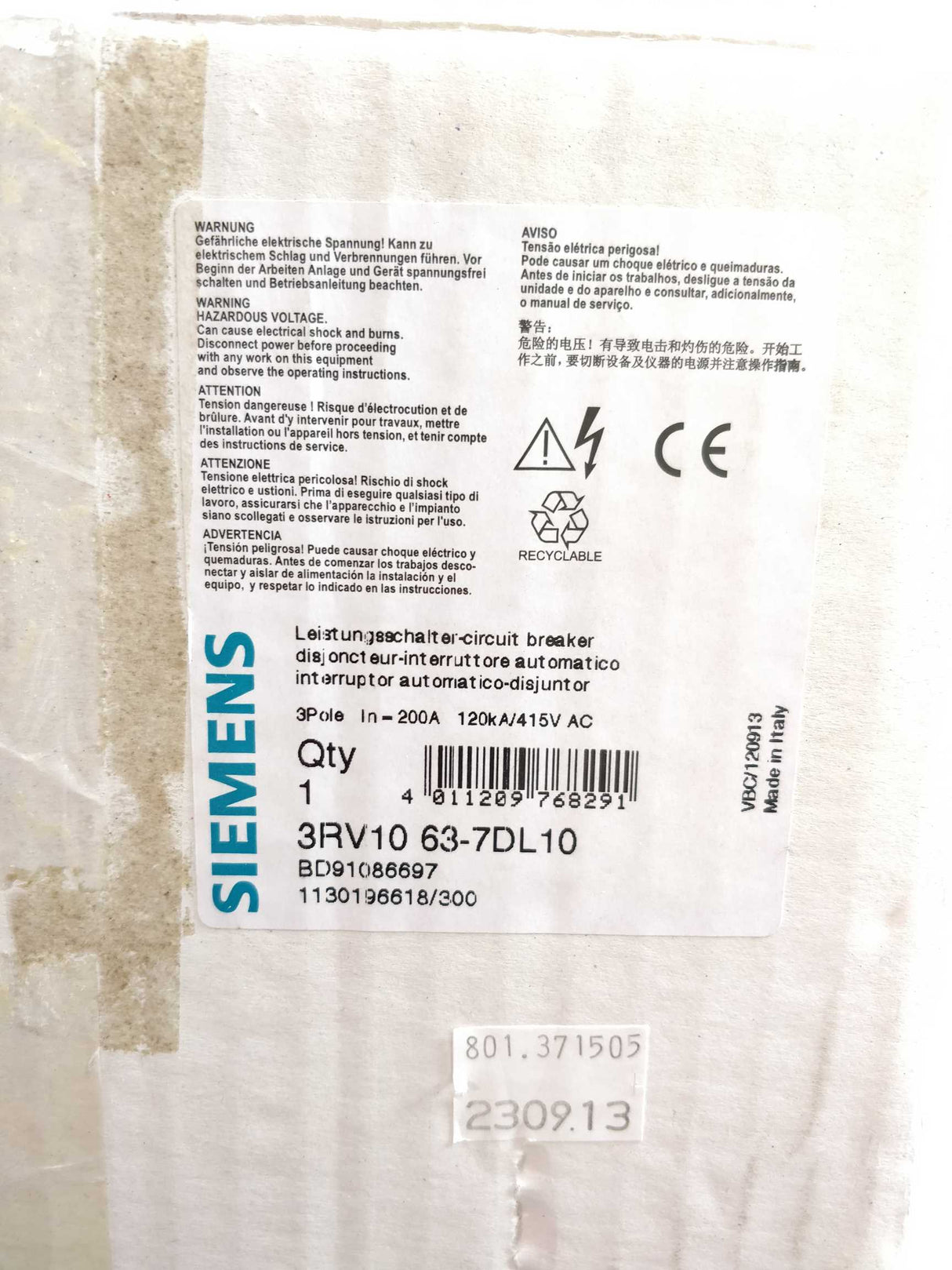 Siemens 3RV10637DL10 Circuit breaker 1 pc(s) Siemens