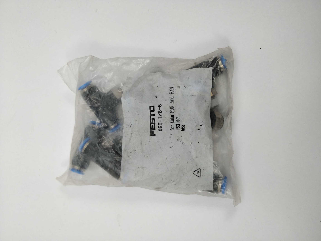 Festo QST-1/8-6 Threaded-to-Tube T-Connector 10 pieces