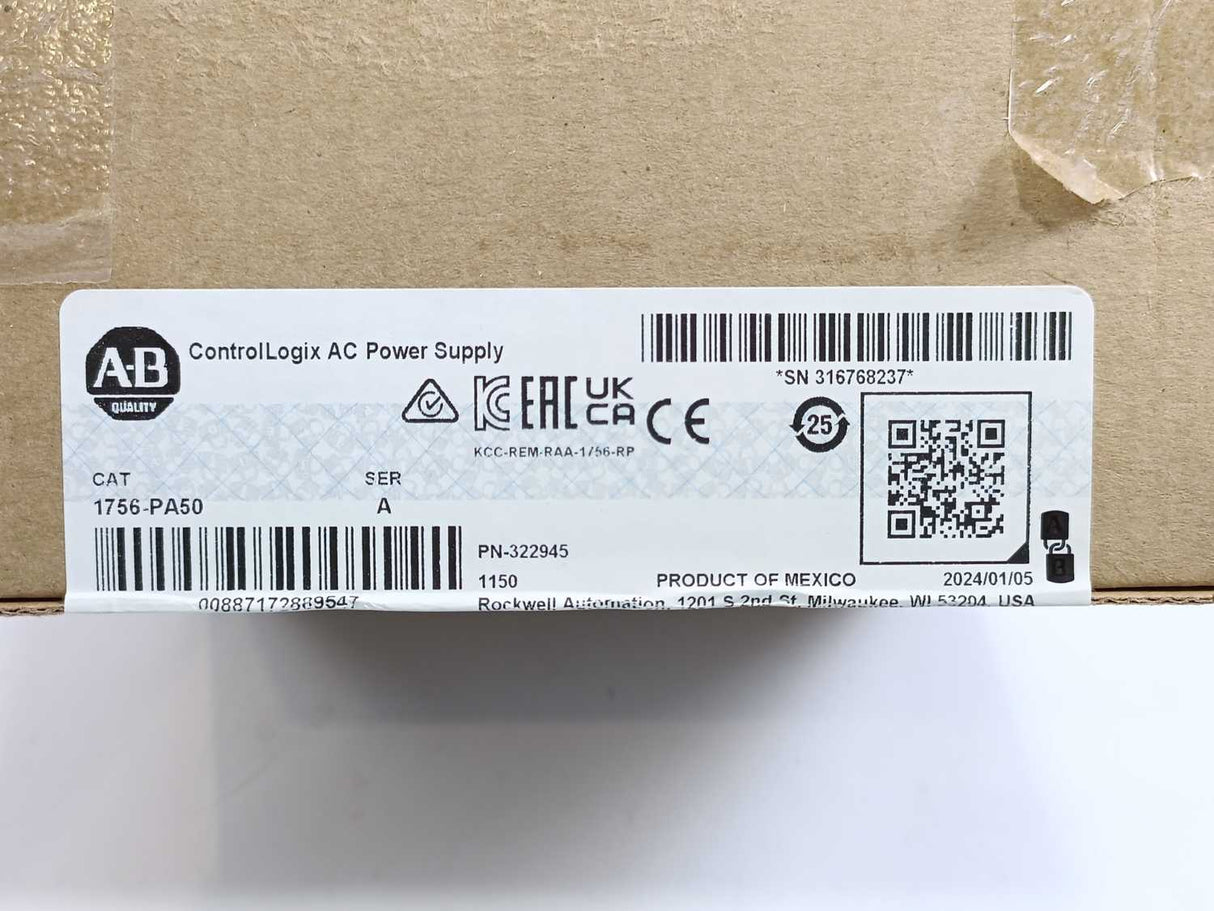 AB 1756-PA50 Ser. A ControlLogix AC Power Supply, 47...63Hz, 5V DC 8A