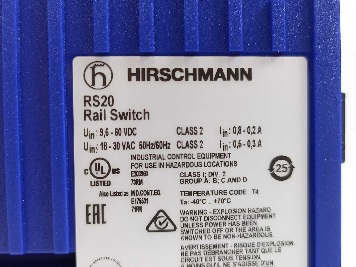 Hirschmann RS20 -0800S2S2EDHEHH09.0.14 Rail Switch