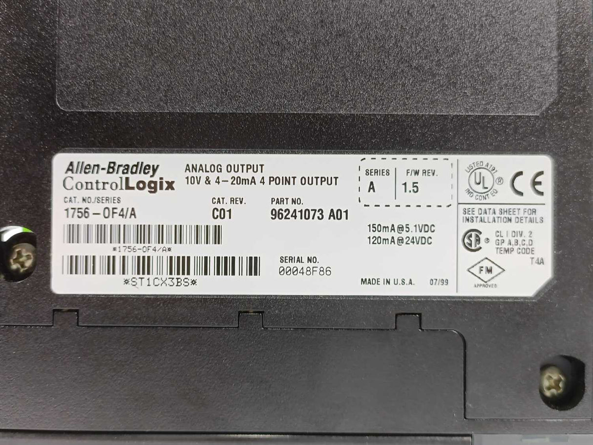 AB 1756-0F4/A Rev. C01 10V & 4-20mA 4 Point Analog Output