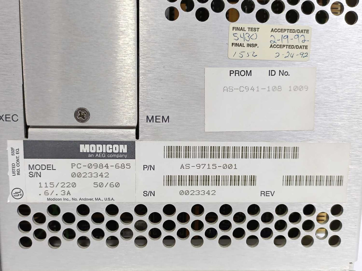 Modicon PC-0984-685 AEG Programmable Controller w/ Keys