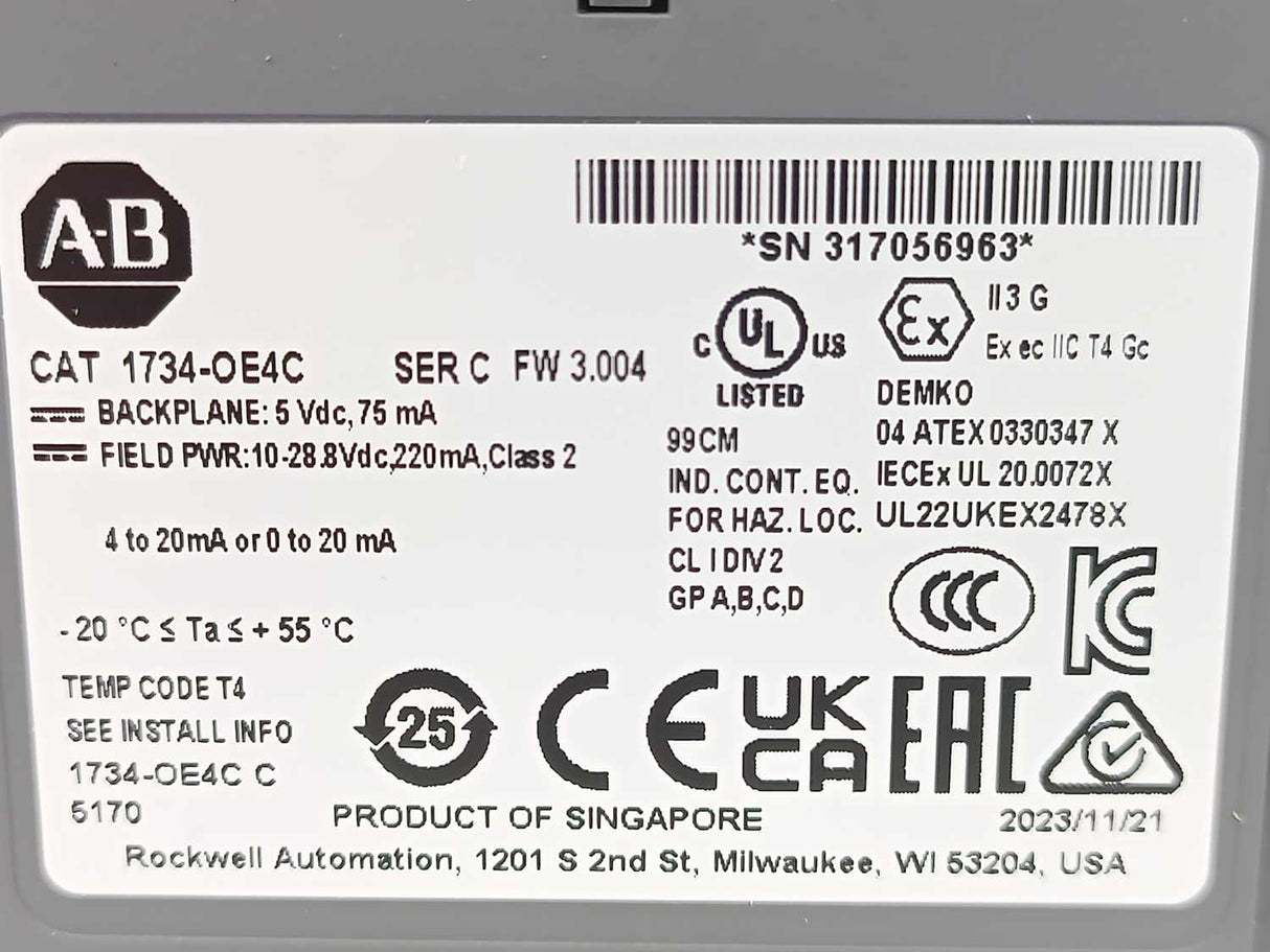 AB 1734-OE4C Ser.C 4 Point Analog Output Module FW 3.004