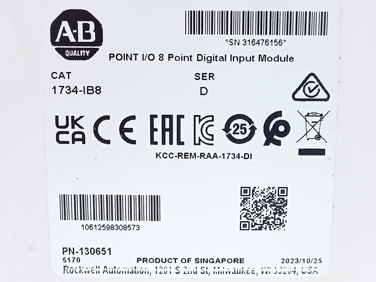 AB 1734-IB8 POINT I/O 8 Point Digital Input Module, Ser. D, Batch of 2pcs