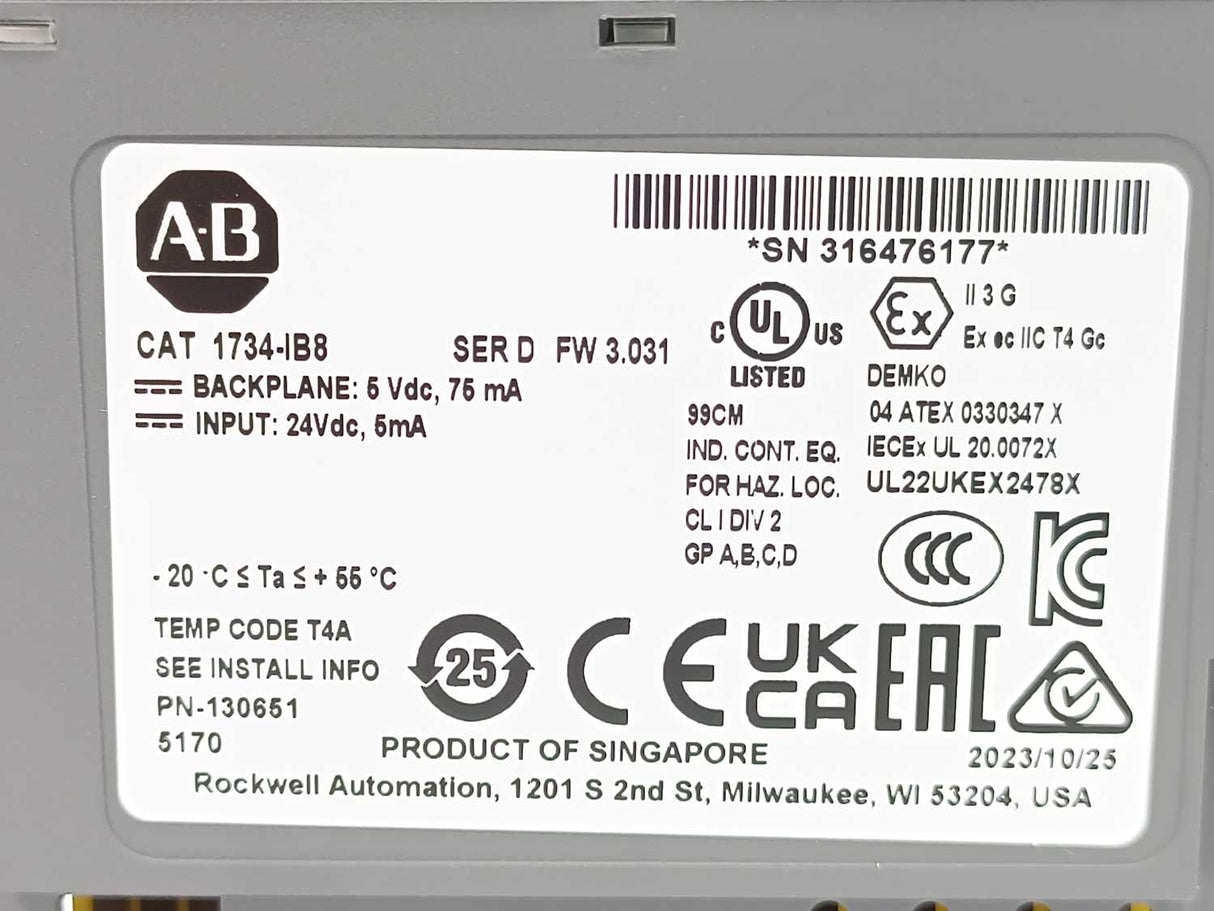 AB 1734-IB8 POINT I/O 8 Point Digital Input Module, Ser. D, Batch of 2pcs