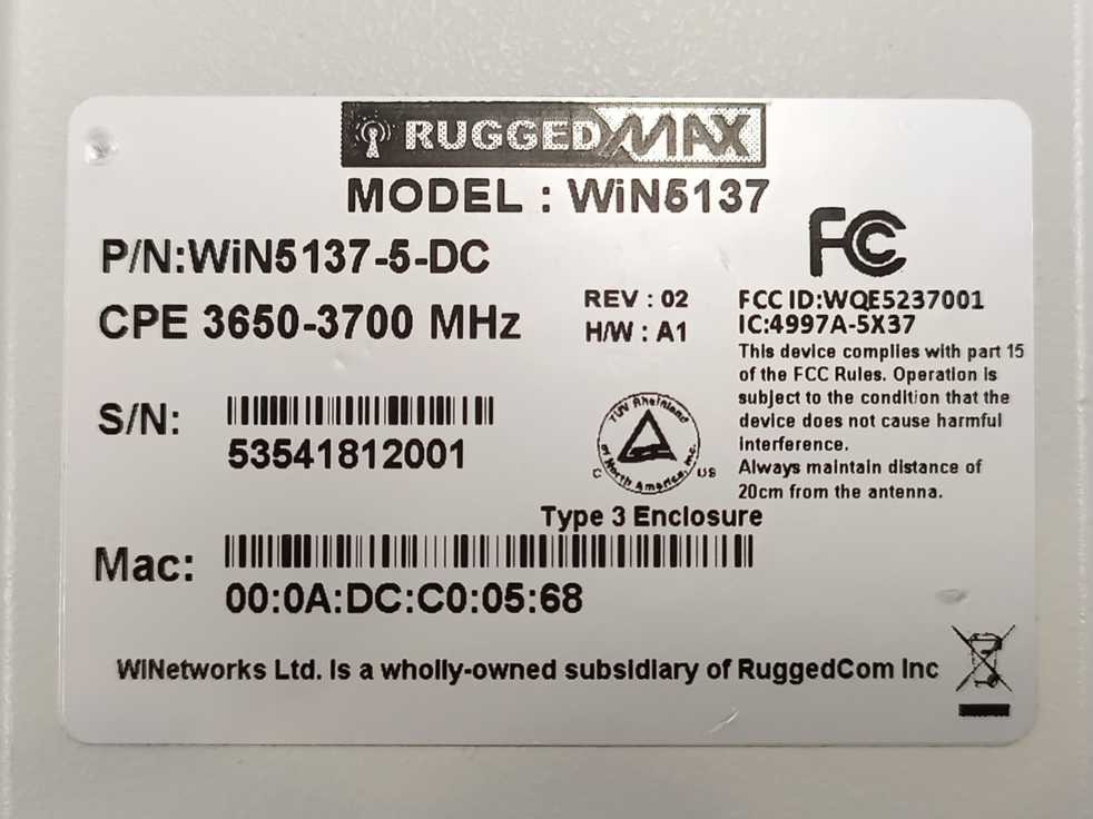 RuggedMax WiN5137-5-DC Vehicular Subscriber With Cable