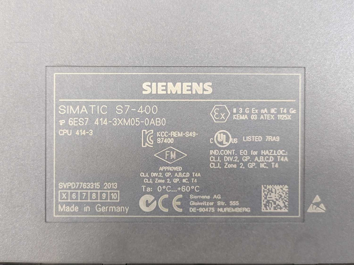 Siemens 6ES7414-3XM05-0AB0 SIMATIC S7-400 CPU 414-3 Central Processing Unit