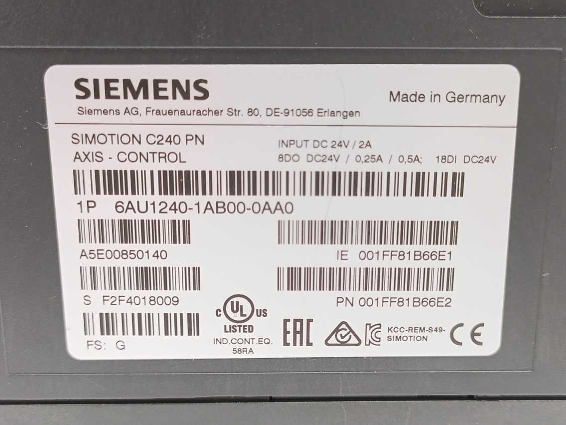 Siemens 6AU1240-1AB00-0AA0 SIMOTION C240 PN Programmable Motion Control System