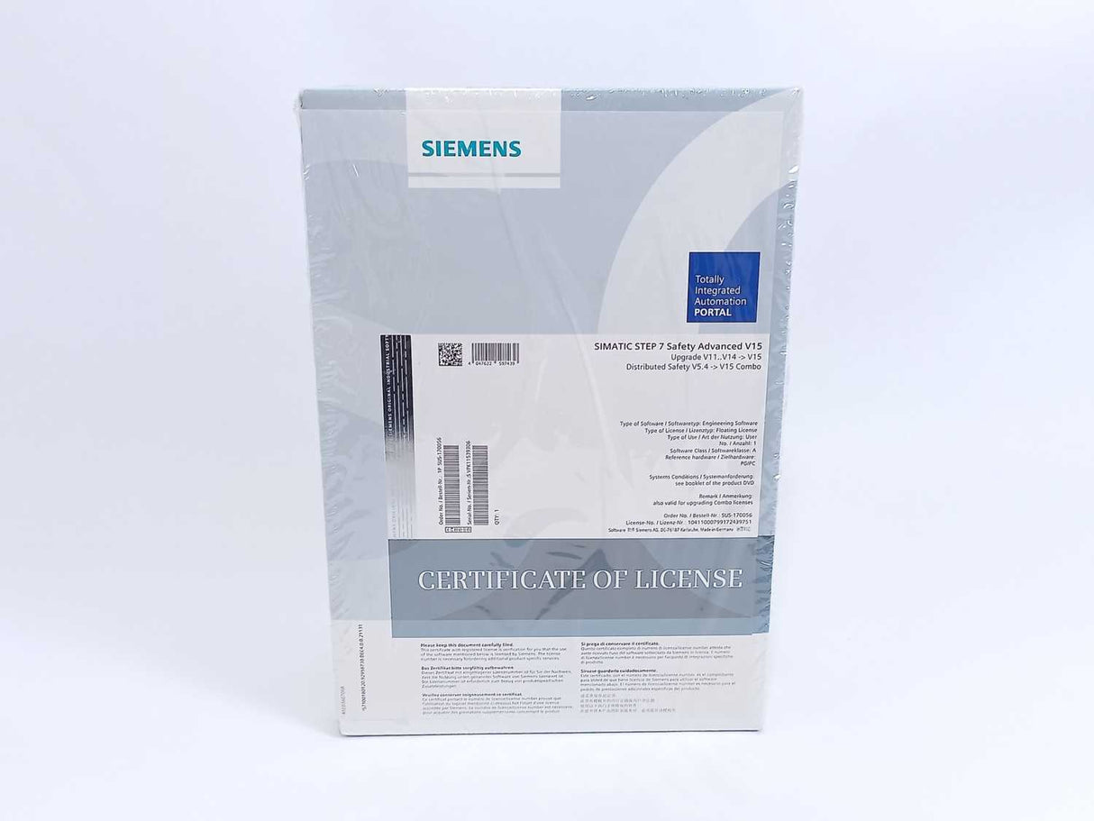 Siemens SUS-170056 SIMATIC STEP 7 Safety Advanced V15 PLC Software