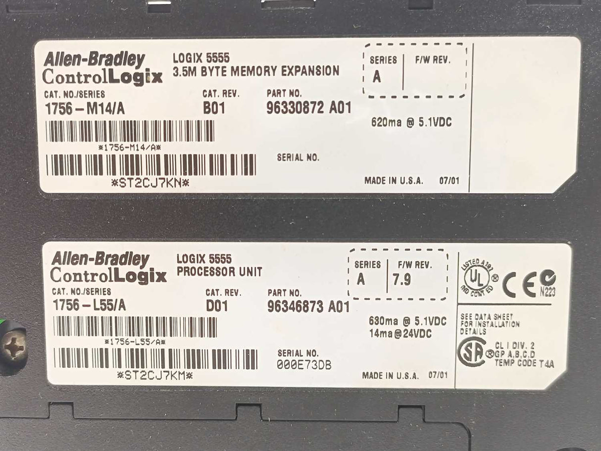 AB 1756-L55/A Logix 5555 Processor Unit ser A with 1756-M14/A