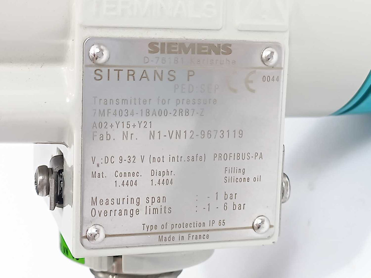 Siemens 7MF4034-1BA00-2RB7-Z Digital Pressure Transmitter