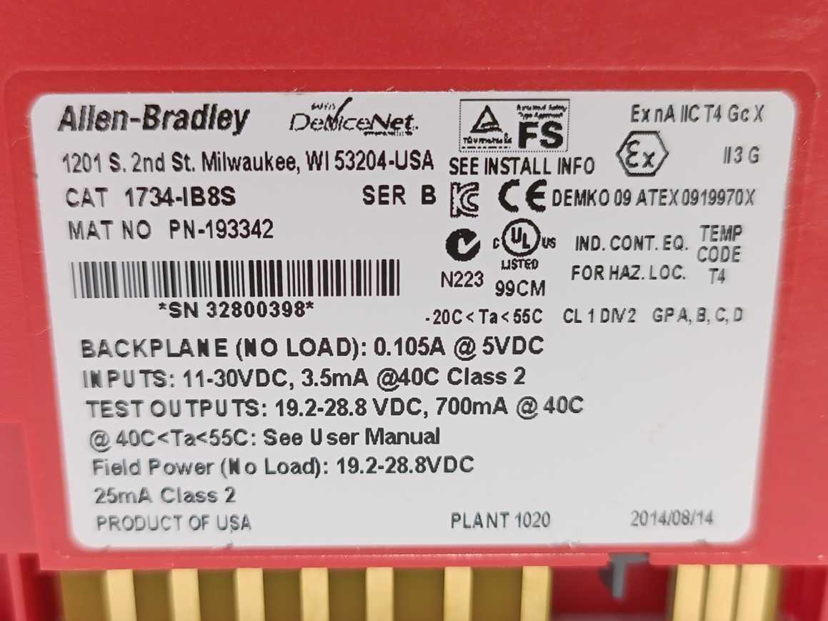 AB 1734-IB8S Ser. B 8 Channel Sfty Sinking Inp Mod PN-25132